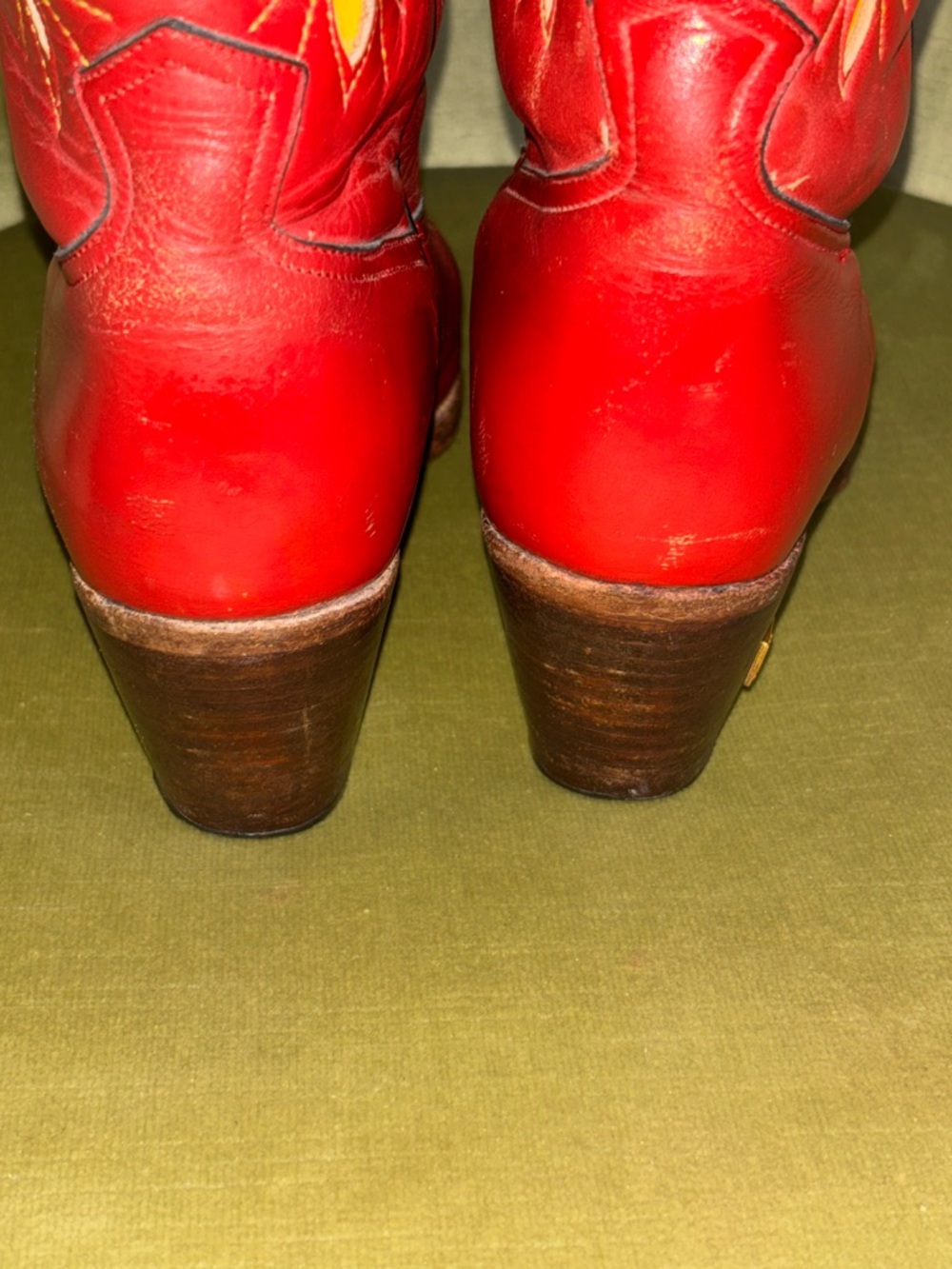 Vtg 80s Women's SASSON Jeans Red Yellow Cowboy Cowgirl High Heel 7.5 B Boots - Picture 9 of 11